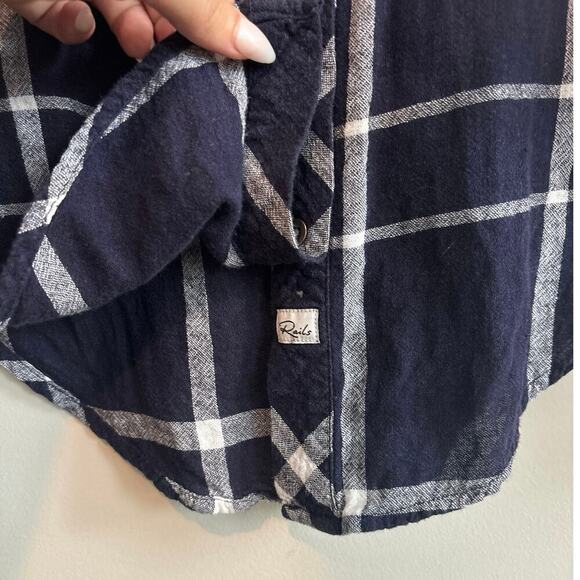 Rails X Free People Long Sleeve Button Down Plaid Shirt Size Small Blue White - Picture 5 of 7